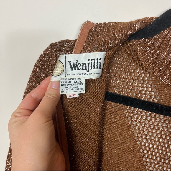 Vintage Wenjilli Maxi Dress 11/12 70s Metallic Knit Glam Regency Whimsigoth Boho - Picture 8 of 8